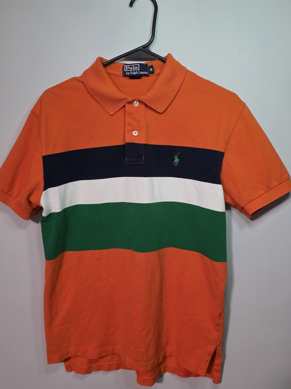 Polo Ralph Lauren Orange Colorblock Striped Piqué Polo Shirt Men’s Size M